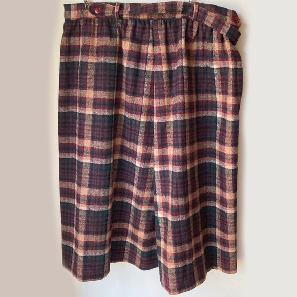Hunter Vintage Wool Skirt 18 16 Cranberry Kilt A Line Plaid Elastic Fall Pleat - Picture 4 of 10